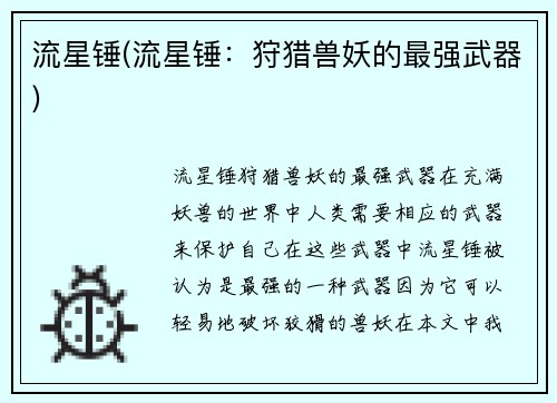 流星锤(流星锤：狩猎兽妖的最强武器)